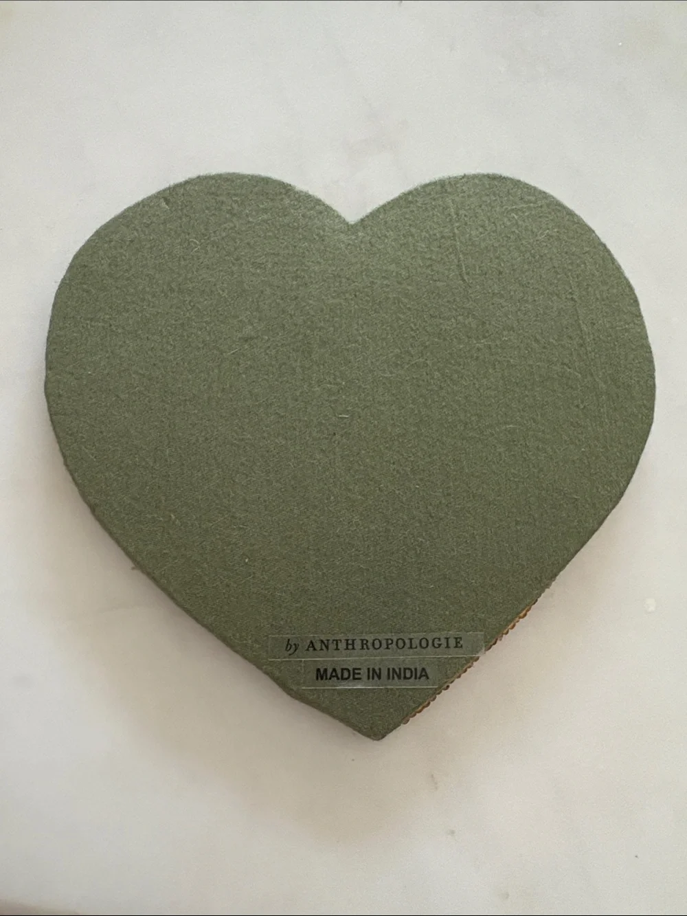 Anthropologie Beaded Heart Coaster- Pink Cheeks & Olive Backing